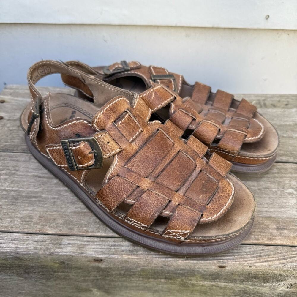 Y2K Dr Martens Doc Chunky Fisherman Brown Leather Sandals Slingback UK10 England